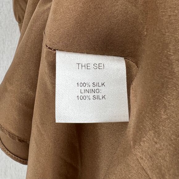 THE SEI Off The Shoulder Silk Maxi Dress Women 2 Brown Satin Cowl Neck Side Slit - Picture 12 of 16